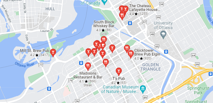 Map of Proposed Locations in Downtown Ottawa